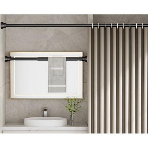 Bara Telescopica Multifunctionala, din Otel Inoxidabil, Utilizare Universala, Retractabila 107 - 195 cm, Fara Perforare Perete, Negru [2]