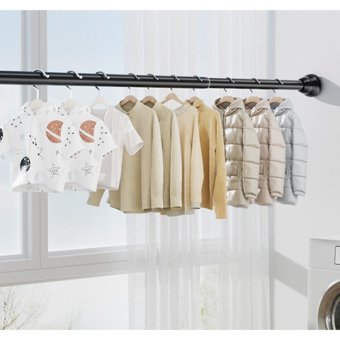 Bara Telescopica Multifunctionala, din Otel Inoxidabil, Utilizare Universala, Retractabila 107 - 195 cm, Fara Perforare Perete, Negru [4]