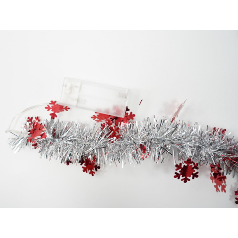 Beteala Craciun cu LED, Rosie, model cu fulgi de nea, 2 m x 5 cm, PVC, Sir, Artificiala, [5]