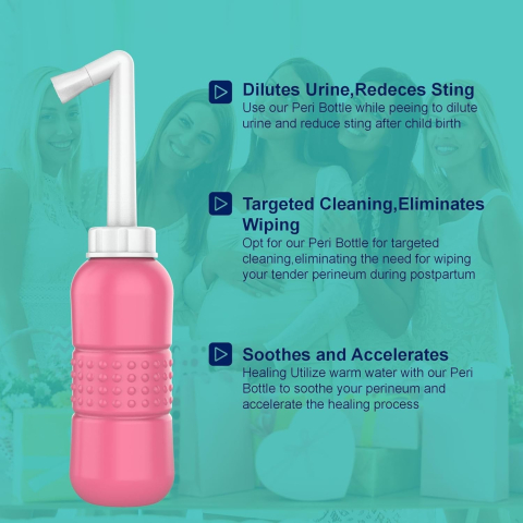 Bideu Portabil pentru Igiena Intima, pentru Postpartum/ Postoperator, 450 mL, cu Capac si Husa Galbena, 29.5x7 cm, Culoare Recipient Roz [8]