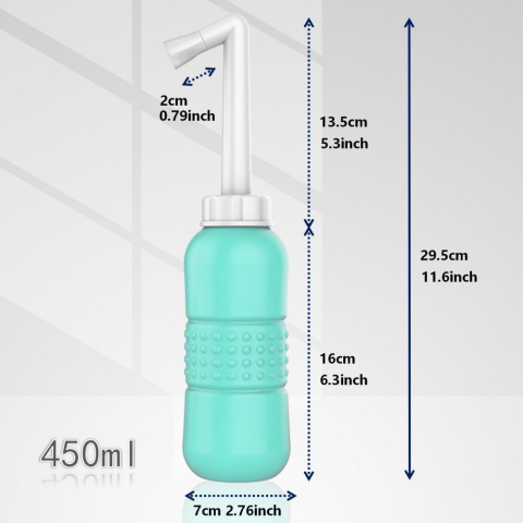Bideu Portabil pentru Igiena Intima, pentru Postpartum/ Postoperator, 450 mL, cu Capac si Husa Galbena, 29.5x7 cm, Culoare Recipient Verde [3]