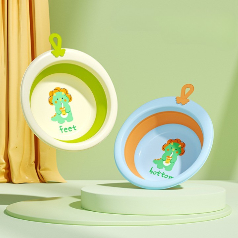 Cada Pliabila pentru Baie pentru Copii, Cadita pentru Bebelusi, Model Rotund cu Dinozaur, Verde, 30x30x3.7 cm, 4L [7]