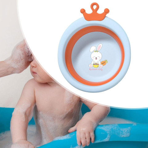 Cada Pliabila pentru Baie pentru Copii, Cadita pentru Bebelusi, Model Rotund cu Iepuras, Blue, 30x31x3.5 cm, 3.3 L [6]