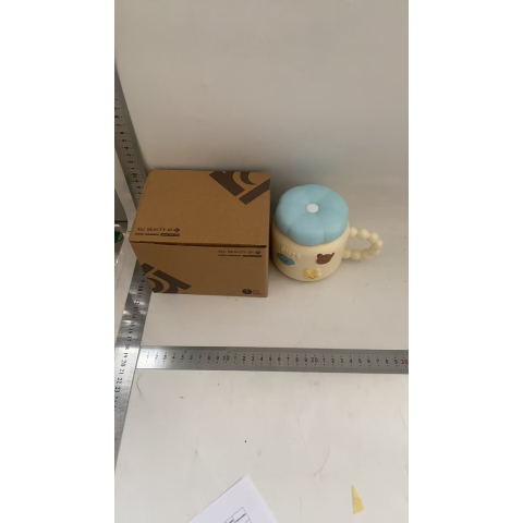 Cana pentru Copii, din Portelan, print Figurine Animalute, Model CUTE, Cana cu Capac, Ceasca pentru Cafea, Ceai, 400ml Galben deschis [1]