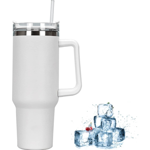 Cana Termos din Plastic, pentru Bauturi Calde si Reci, cu Maner, 9.9x9.9x27 cm, Alb [2]