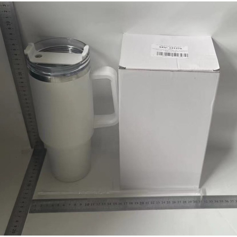 Cana Termos din Plastic, pentru Bauturi Calde si Reci, cu Maner, 9.9x9.9x27 cm, Alb [1]