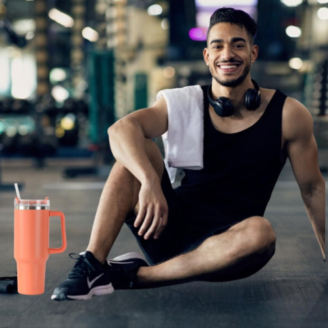 Cana Termos din Plastic, pentru Bauturi Calde si Reci, cu Maner, 9.9x9.9x27 cm, Portocaliu [3]