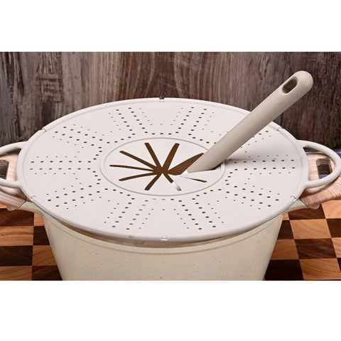 Capac Sita pentru Tigaie, Flippy, 28 inch, Capac din Silicon pentru Scuregere, Rezistent la Remperaturi ridicate, Anti-Stropire, Deflector de Ulei, Alb [1]