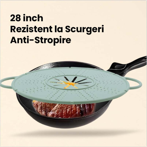 Capac Sita pentru Tigaie, Flippy, 28 inch, Capac din Silicon pentru Scuregere, Rezistent la Remperaturi ridicate, Anti-Stropire, Deflector de Ulei, Verde deschis [2]