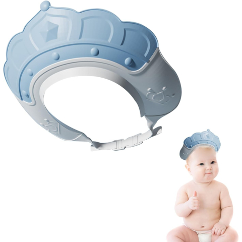 Casca de Dus, Previne Scurgerea Apei si Samponului pe Fata, 0-12 Ani, Ajustabila, din TPE+PP, 20 x 23 cm, Model Coroana, Albastru [2]