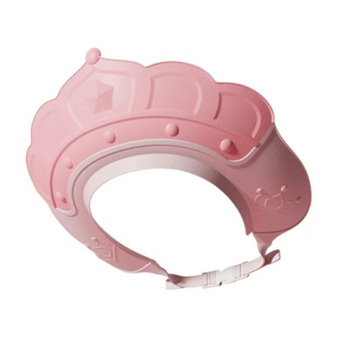 Articole pentru baie - Casca de Dus, Previne Scurgerea Apei si Samponului pe Fata, 0-12 Ani, Ajustabila, din TPE+PP, 20 x 23 cm, Model Coroana, Roz