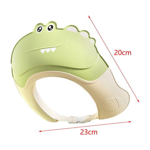 Casca de Dus, Previne Scurgerea Apei si Samponului pe Fata, 0-12 Ani, Ajustabila, din TPE+PP, 20 x 23 cm, Model Crocodil, Verde [1]
