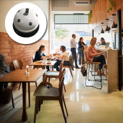 Clopotel Metalic Multifunctional, Alb cu Imprimeu Labuta Neagra, 7.5x7.5x6.5 cm, Dresaj, Receptie, Restaurante [2]