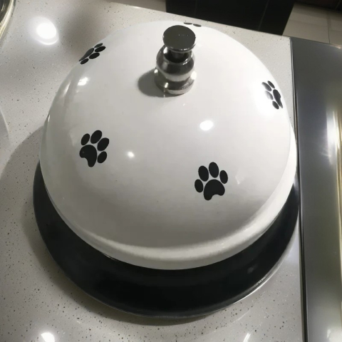 Clopotel Metalic Multifunctional, Alb cu Imprimeu Labuta Neagra, 7.5x7.5x6.5 cm, Dresaj, Receptie, Restaurante [3]