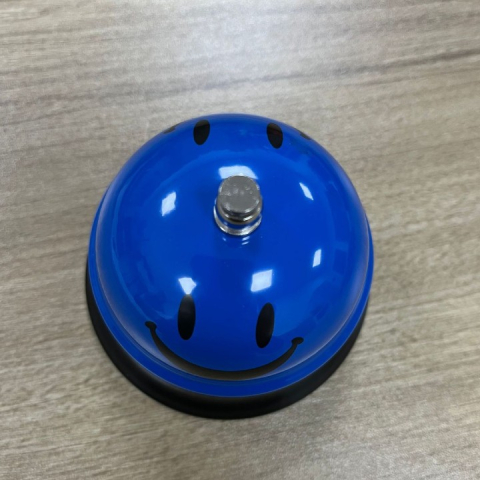 Clopotel Metalic Multifunctional, Albastru cu Imprimeu Smiley Face, 7.5x7.5x6.5 cm, Receptie, Restaurant, Cafenele [5]