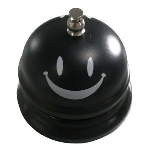 Accesorii Bucătărie - Clopotel Metalic Multifunctional, Negru cu Imprimeu Smiley Face, 7.5x7.5x6.5 cm, Receptie, Restaurant, Cafenele