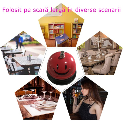 Clopotel Metalic Multifunctional, Rosu cu Imprimeu Smiley Face, 7.5x7.5x6.5 cm, Receptie, Restaurant, Cafenele [4]