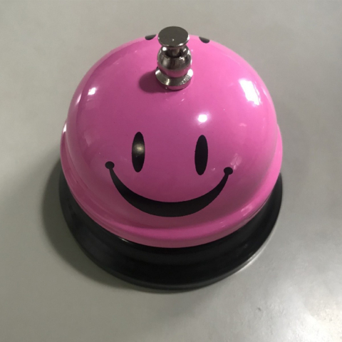 Clopotel Metalic Multifunctional, Roz cu Imprimeu SMILEY FACE, 7.5 x 7.5 x 6.5 cm, Dresaj, Receptie, Restaurante, [2]