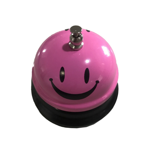 Accesorii Bucătărie - Clopotel Metalic Multifunctional, Roz cu Imprimeu SMILEY FACE, 7.5 x 7.5 x 6.5 cm, Dresaj, Receptie, Restaurante,