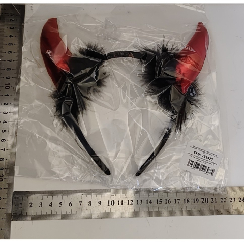 Coronita Deghizare, Model Cornite Devil, Rosu Satinat cu Puf Negru, Marime Universala [1]