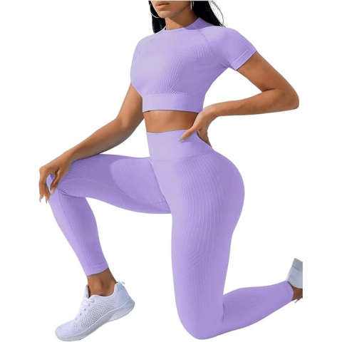 Costum pentru Fitness/Yoga, pentru Femei, Material Elastic, Spandex, Talie Inalta, Mov, Marime S [0]