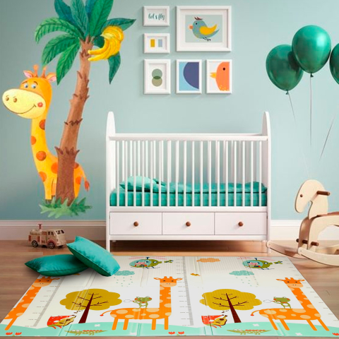 Covoras de Joaca pentru Copii Termic cu 2 Fete, Model Girafe si Pinguini, cu Spuma, Impermeabil, Antiderapant, 200cm x 180cm x 1cm [6]