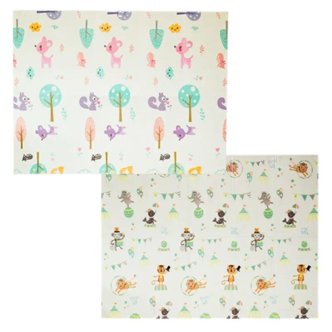 Covorase de joaca - Covoras pentru Copii, cu 2 Fete, Model Caprioare/Circ, din XPE+PE, Impermeabil, Antiderapant, Protectie Termica, +3 Luni, Pliabil, 150 x 200 x 1 cm, Multicolor