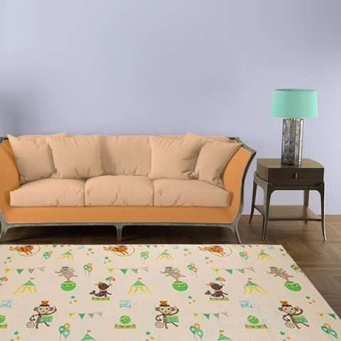 Covoras pentru Copii, cu 2 Fete, Model Caprioare/Circ, din XPE+PE, Impermeabil, Antiderapant, Protectie Termica, +3 Luni, Pliabil, 150 x 200 x 1 cm, Multicolor [2]