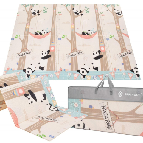 Covoras pentru Copii, cu 2 Fete, Model Panda/Party, din XPE+PE, Impermeabil, Antiderapant, Protectie Termica, +3 Luni, Pliabil, 180 x 200 x 1 cm, Multicolor [7]