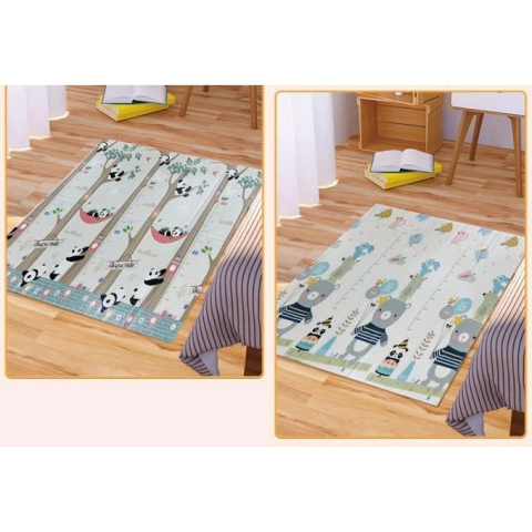 Covoras pentru Copii, cu 2 Fete, Model Panda/Party, din XPE+PE, Impermeabil, Antiderapant, Protectie Termica, +3 Luni, Pliabil, 180 x 200 x 1 cm, Multicolor [1]