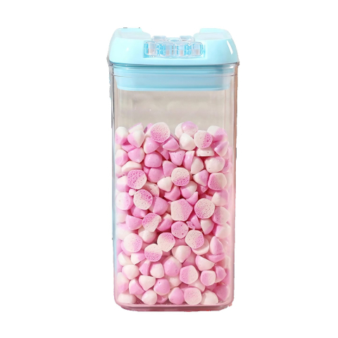 Organizatoare si Depozitare Bucatarie - Cutie de Depozitare Alimente, 1.2L, Capac Albastru, din PP+PET, Inchidere Ermetica, 10 x 10 x 20.5 cm, Transparent