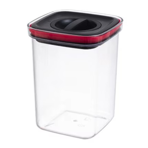 Organizatoare si Depozitare Bucatarie - Cutie de Depozitare Alimente, Cutie de tip Container, Recipient pentru Cereale in Bucatarie, 11.5 x 11.5 x 15 cm, volum 1200 ml, Transparenta cu Capac Negru