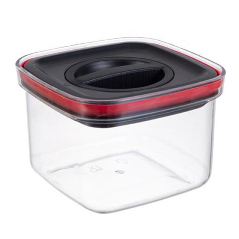 Organizatoare si Depozitare Bucatarie - Cutie de Depozitare Alimente, Cutie de tip Container, Recipient pentru Cereale in Bucatarie, S 11.5 x 11.5 x 8 cm, volum 600 ml, Transparenta cu Capac Negru