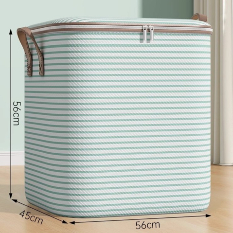 Cutie de Depozitare cu Fermoar, Pliabila, Maner Ranforsat, Fermoar Rezistent, pentru Haine, Paturi, Plapume, Perne, Lenjerii de Pat, Jucarii, 56x45x56 cm, 150 Litri, in Dungi, Verde [1]