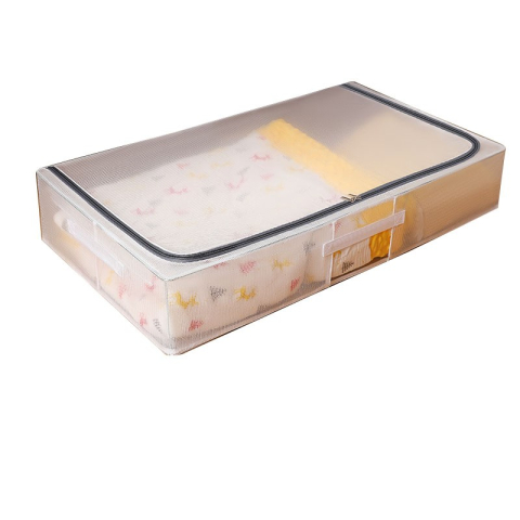 Articole pentru Casa si Curatenie - Cutie de Depozitare, pentru Haine, Incaltaminte, din Plasa PVC Impermeabila si Manere Laterale, Pliabila, Fermoar Bidirectional, 80 x 47 x 15 cm Transparenta