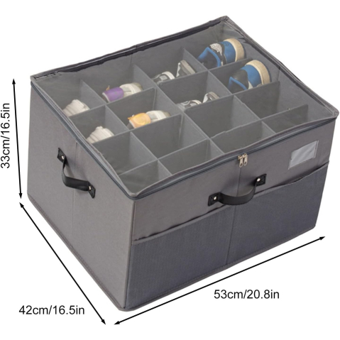 Cutie de Depozitare pentru Pantofi, 53x42x33 cm, cu Capac Transparent si Fermoar, din Panza Oxford, Pliabila, Gri [2]