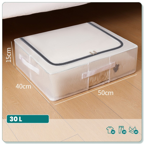 Cutie de Depozitare, pentru Pantofi Haine, din Plasa PVC Impermeabila si Manere Laterale, Pliabila, Fermoar Bidirectional, 50 x 40 x 15 cm, Transparenta [4]