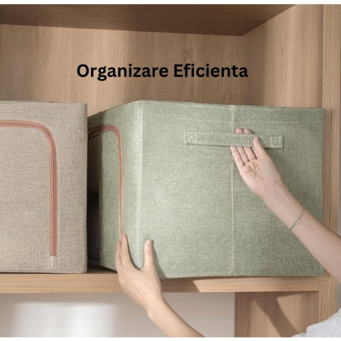 Cutie de Depozitare Pliabila, Cu fermoar Bidirectional, 66 L, Textil, 50x40x33 cm, Cadru Metalic, o Fereastra, Suport Baza Stabil din Plastic, Verde [5]