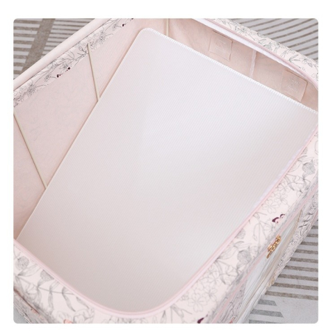 Cutie Depozitare, 66L, din Material Textil, 50 x 40 x 33 cm, pentru Haine si Lenjerii, Model Fluturasi, Bej [3]