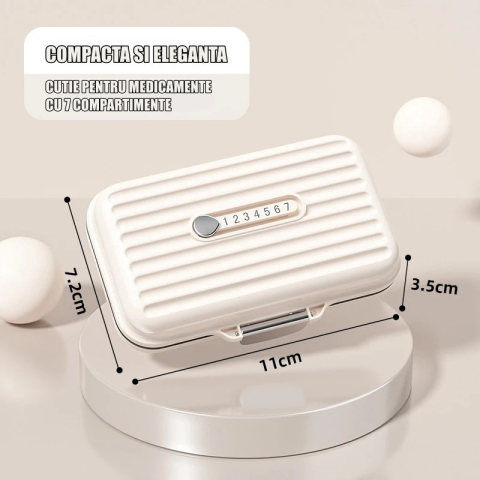 Cutie Medicamente, Bej, 7 Compartimente, Portabila si Compacta, 11x7.2x3.5 cm, Ideala pentru Uzul Cotidian [1]