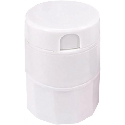 Cutii depozitare - Cutie Pastile Multifunctionala, Flippy, 4 in 1, Pahar Apa, Taiere, Sfaramare, Depozitare, Compact, ABS cu Lama din Inox, Alb, 8.7x6.2x4.1 cm