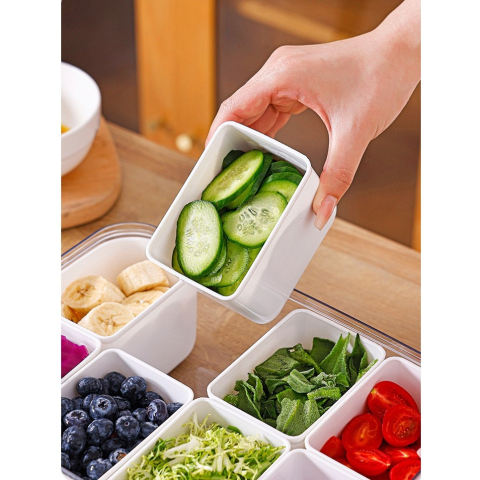 Cutie pentru Depozitare Alimente, 8 Compartimente cu Capac, Material PET+PP, 29 x 20 x 9 cm, Alb/Transparent [2]