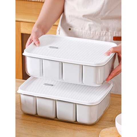 Cutie pentru Depozitare Alimente, 8 Compartimente cu Capac, Material PET+PP, 29 x 20 x 9 cm, Alb/Transparent [1]