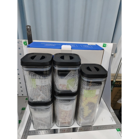 Cutii de Depozitare Alimente, Set din 10 Cutii de tip Container, Recipiente pentru Cereale in Bucatarie, Transparente cu Capac Negru [1]