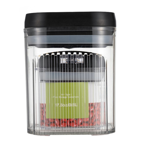 Organizatoare si Depozitare Bucatarie - Cutii de Depozitare Alimente, Set din 2 Cutii de Tip Container de 0.5 si 1.3 l, Recipiente pentru Cereale in Bucatarie, Transparente cu Capac Negru
