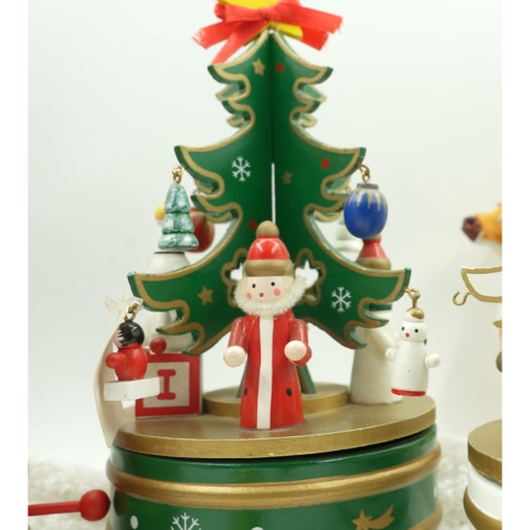 Cutiuta muzicala decorata de Craciun Bradut, Verde, din Lemn, 12 cm x 22 cm, Interior, [4]