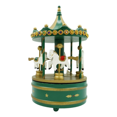 Cutiute Muzicale - Cutiuta muzicala decorata de Craciun, Carusel rotativ, Verde, din Lemn, Interior,