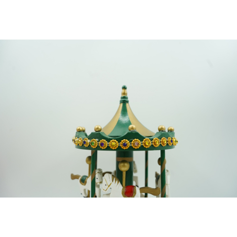 Cutiuta muzicala decorata de Craciun, Carusel rotativ, Verde, din Lemn, Interior, [2]