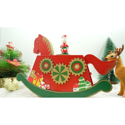 Cutiuta muzicala decorata de Craciun, Ponei, Rosu, din Lemn, 18 cm x 25 cm, Interior, [7]