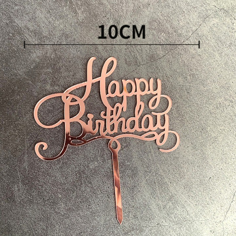 Decoratiune Topper pentru Tort, Model Happy Birthday, Tematica Aniversare, 10 cm, Roz [1]